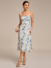 Spaghetti Straps Floral Print Pleated Wedding Guest Dress